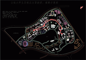 （图）云南大学呈贡校区主要建筑,道路示意图